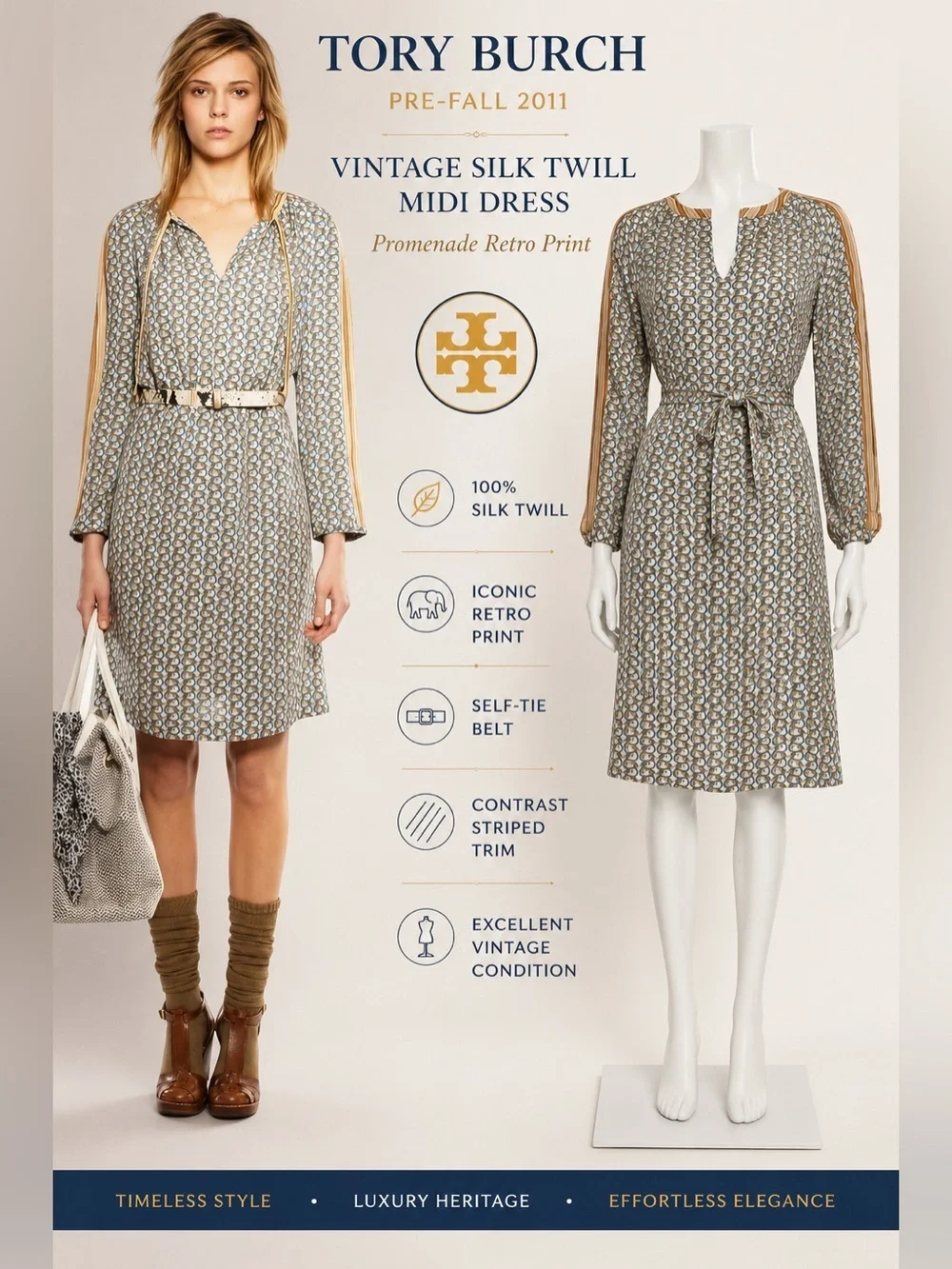 Tory Burch Silk Dress 4 Promenade Retro Elephant Print Belted Resort Vacation